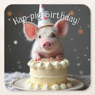 Dessous-de-verre Carré En Papier Anniversaire du cochon de Hap