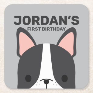 Dessous-de-verre Carré En Papier Anniversaire du mignon Bulldog français