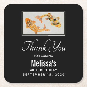 Dessous-de-verre Carré En Papier Anniversaire élégant de Gold Koi Poisson