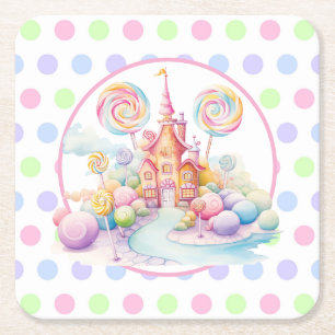 Dessous-de-verre Carré En Papier Anniversaire Fantaisie Aquarelle Pastel Candyland