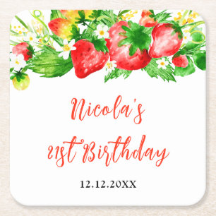 Dessous-de-verre Carré En Papier Anniversaire Fraises et Pâquerettes