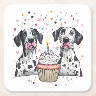 Dessous-de-verre Carré En Papier Anniversaire Great Dane Dogs Cupcake