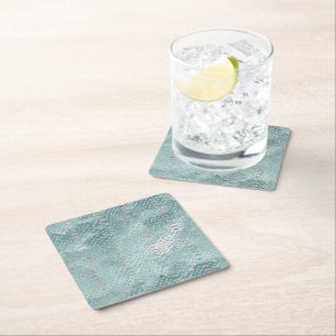 Dessous-de-verre Carré En Papier Anniversaire Imprimé Serpent Argent Bleu Aqua