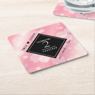 Dessous-de-verre Carré En Papier Anniversaire Mariage élégant du 2e Rose Quartz