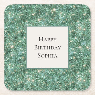 Dessous-de-verre Carré En Papier Anniversaire Paillettes Pailletées Or Vert