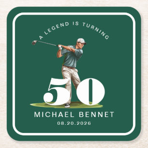 Dessous-de-verre Carré En Papier Anniversaire Personnalisé de 50 ans Golf Sportif V
