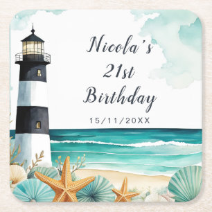 Dessous-de-verre Carré En Papier Anniversaire Phare Naustique