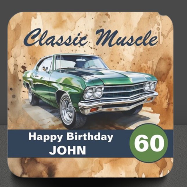 Dessous-de-verre Carré En Papier Anniversaire, voiture musculaire classique ( Let your creativity shine as you customize this classic design for a birthday that's full of style )
