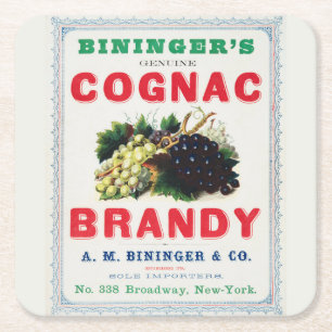 Dessous-de-verre Carré En Papier Annonce Vintage Pour Le Brandy Cognac de Bininger.