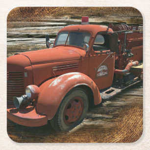 Dessous-de-verre Carré En Papier Antique Fire Truck Vintage Fire