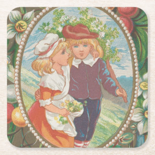 Dessous-de-verre Carré En Papier Antique Valentine drôle, ère victorienne, 1874