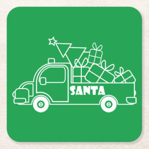 Dessous-de-verre Carré En Papier Aperçu camion de Noël Père Noël vue côté voiture