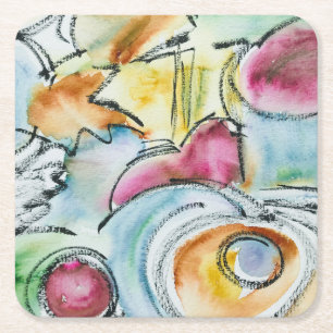 Dessous-de-verre Carré En Papier Aquarelle Abstraite Peinte à la Main en Hiver