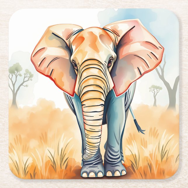 Dessous-de-verre Carré En Papier Aquarelle adorable Eléphant (Devant)