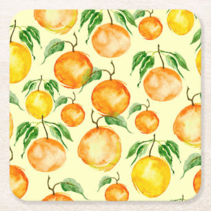 Dessous-de-verre Carré En Papier Aquarelle agrumes, motif tropical.
