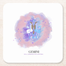 Aquarelle Astrologie - Dessous de Verre Gémeaux