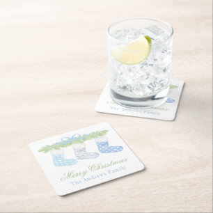 Dessous-de-verre Carré En Papier Aquarelle Bleu et Blanc Noëls de Noël
