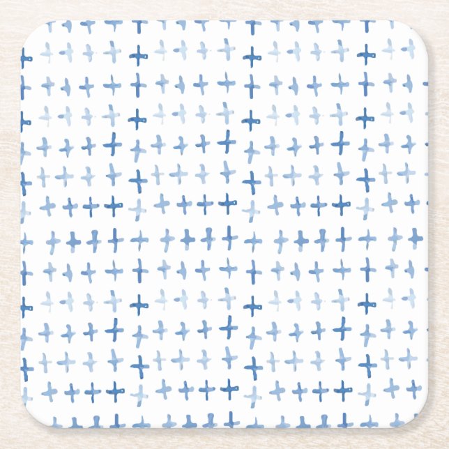 Dessous-de-verre Carré En Papier Aquarelle bleu Indigo traverse le motif shibori (Devant)