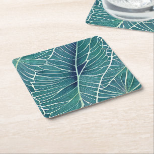 Dessous-de-verre Carré En Papier Aquarelle Bleu Vert Turquoise Feuilles tropicaux