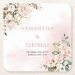 Dessous-de-verre Carré En Papier Aquarelle Blush roses eucalyptus or mariage<br><div class="desc">Préparez-vous à élever votre célébration mariage avec ces Dessous de verre en papier rond Rose Eucalyptus Watercolor enchanteur ! Parfaits pour ajouter une touche d'élégance et de fantaisie à votre journée spéciale, ces dessous de verre sont dotés de roses fluides complexes et de feuilles eucalyptus vibrants avec une touche d'or...</div>