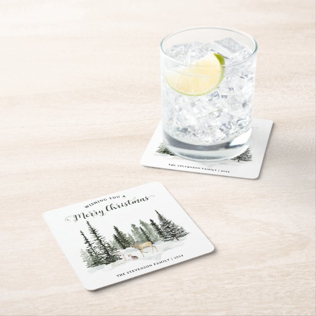 Dessous-de-verre Carré En Papier Aquarelle Bois Joyeux Noël (En situation)
