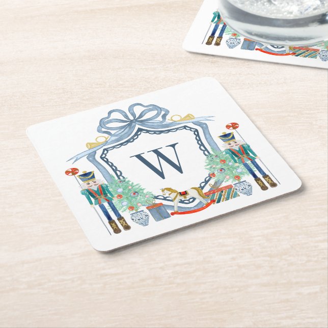 Dessous-de-verre Carré En Papier Aquarelle Casse-monogramme Noël (Incliné)