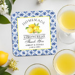 Dessous-de-verre Carré En Papier Aquarelle Citrons Carrelage bleu Limoncello Mariag<br><div class="desc">Élégant citron aquarelle sur Carrelage bleu Dessous de verre de Merci de Mariage de Limoncello fait maison</div>
