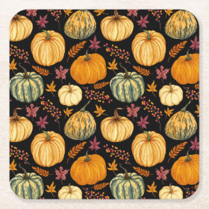 Dessous-de-verre Carré En Papier Aquarelle Citrouilles : Automne Motif sans couture