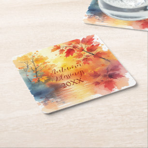 Dessous-de-verre Carré En Papier Aquarelle Colorée Automne Saison Bénédiction