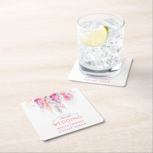 Dessous-de-verre Carré En Papier Aquarelle corail orange rose personnalisé