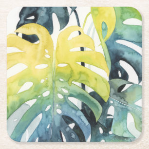 Dessous-de-verre Carré En Papier Aquarelle Coucher de soleil Palm Tree Feuilles