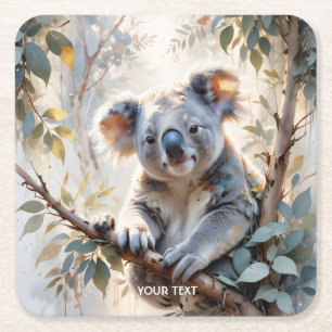 Dessous-de-verre Carré En Papier Aquarelle de l'arbre de Koala mignonne Imaginaire