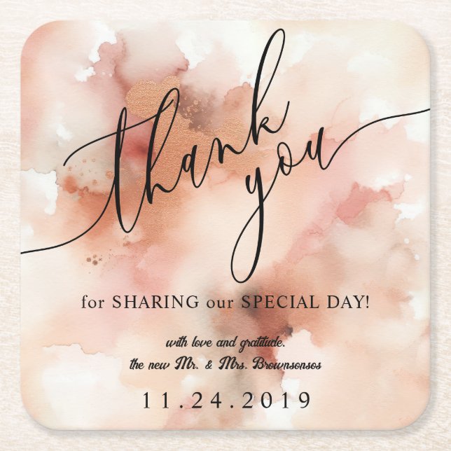 Dessous-de-verre Carré En Papier Aquarelle de poussière d'or rose (Devant)