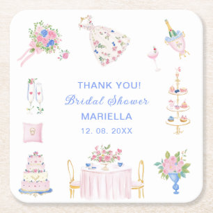 Dessous-de-verre Carré En Papier    Aquarelle douche de mariée dessinée à la main e