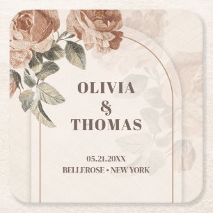 Dessous-de-verre Carré En Papier Aquarelle en cuivre vintage rose teintes brunes sa