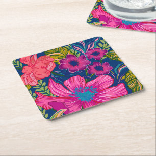 Dessous-de-verre Carré En Papier Aquarelle fleurie et botanique rose nuptiale