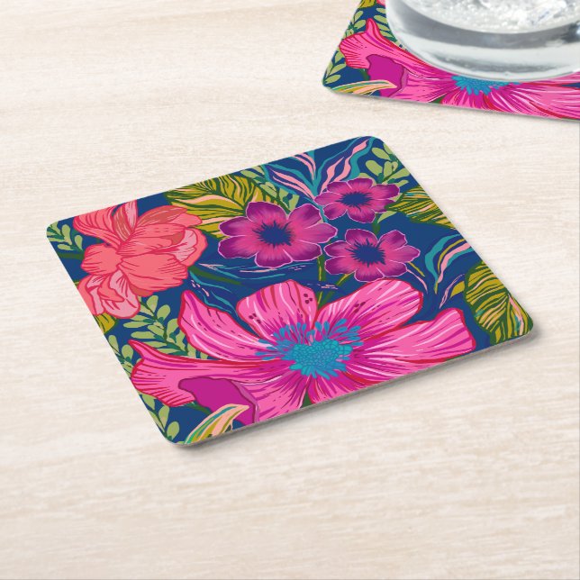 Dessous-de-verre Carré En Papier Aquarelle fleurie et botanique rose nuptiale (Incliné)