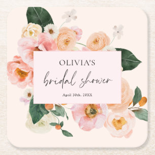 Dessous-de-verre Carré En Papier Aquarelle Fleurs Rose Blush