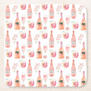 Dessous-de-verre Carré En Papier Aquarelle Floral et Rose Design de vin.