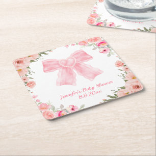 Dessous-de-verre Carré En Papier aquarelle floral rose arc fille baby shower