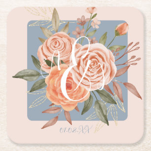 Dessous-de-verre Carré En Papier Aquarelle Florale Roses Péches Rose Poussiéreux  O