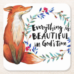 Dessous-de-verre Carré En Papier Aquarelle Fox couronne dieux temps Citation