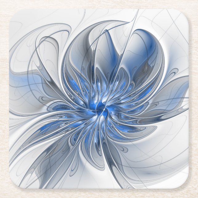 Dessous-de-verre Carré En Papier Aquarelle gris bleu Abstrait Fractal Art Flower (Devant)
