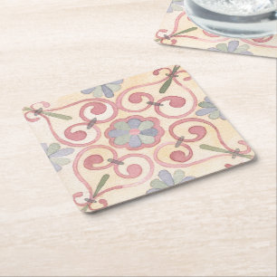 Dessous-de-verre Carré En Papier Aquarelle italienne espagnole Majolica rose