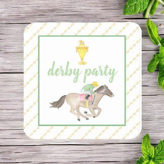 Dessous-de-verre Carré En Papier Aquarelle Jockey Derby Party Horse Race Or
