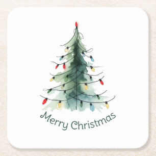 Dessous-de-verre Carré En Papier Aquarelle minimaliste Arbre de Noël