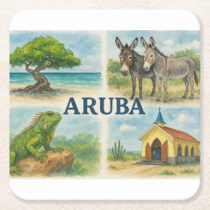 Dessous-de-verre Carré En Papier Aquarelle multi-vue d'Aruba