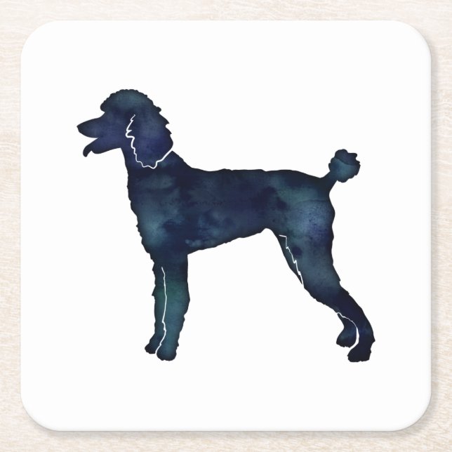 Dessous-de-verre Carré En Papier Aquarelle noire de caniche Silhouette (Devant)