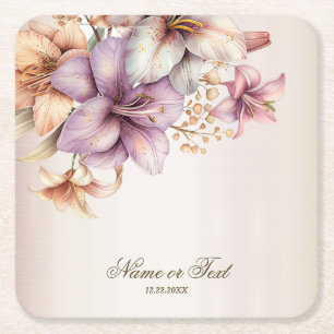 Dessous-de-verre Carré En Papier Aquarelle Party Boho rose Fleurs Élégant