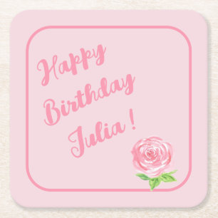 Dessous-de-verre Carré En Papier Aquarelle peinte à la main Rose JEUX ANNIVERSAIRE